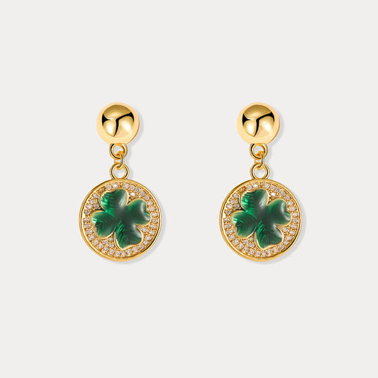 Four-Leaf Clover Coin Huggie Earrings