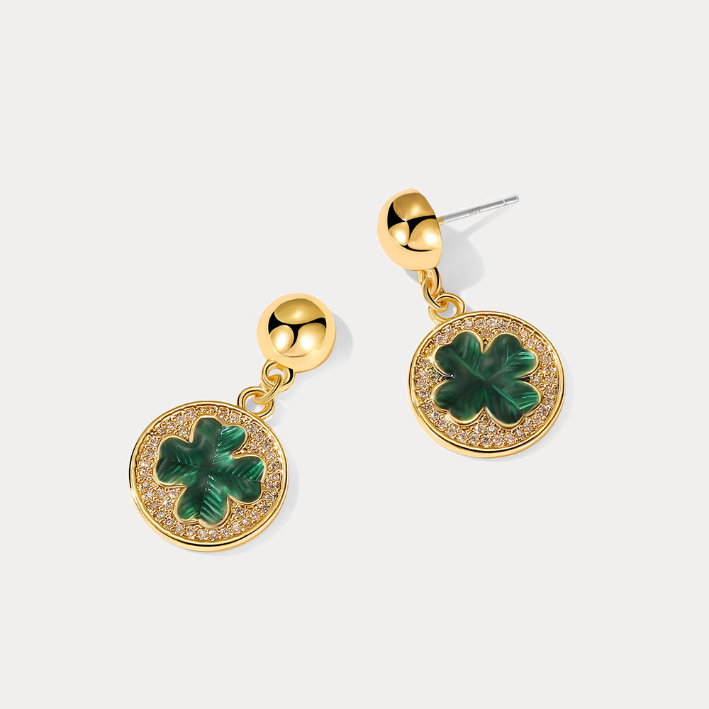 Four-Leaf Clover Coin Huggie Earrings