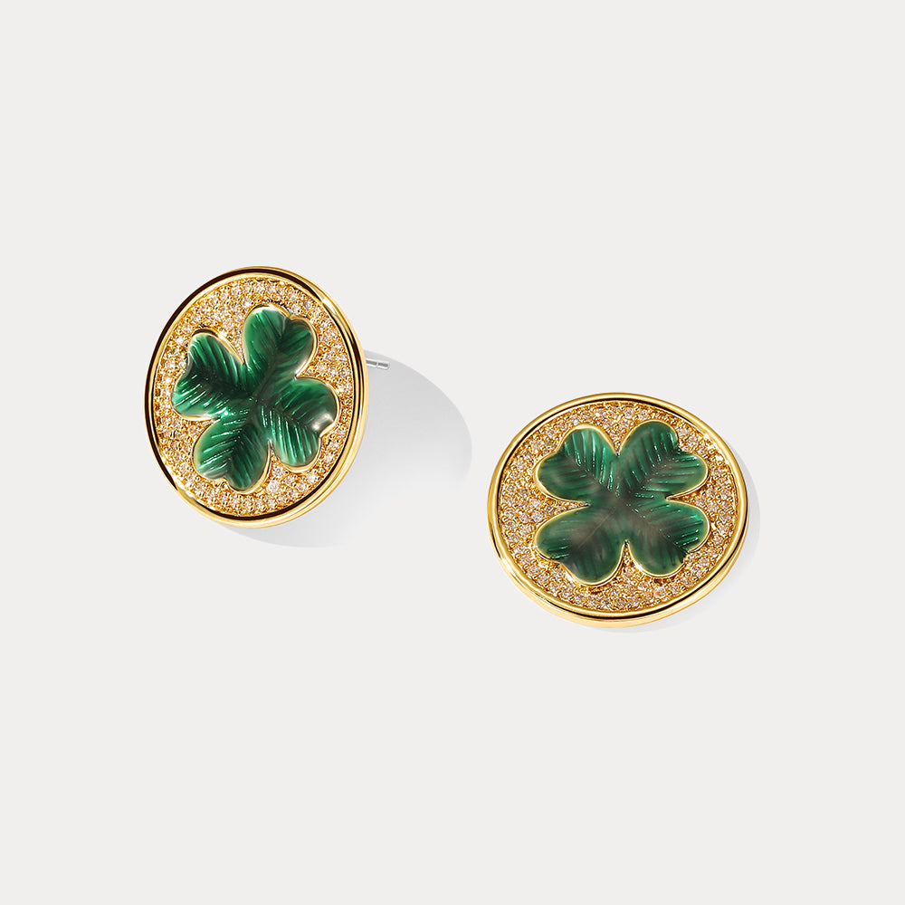 Four-Leaf Clover Coin Stud Earrings