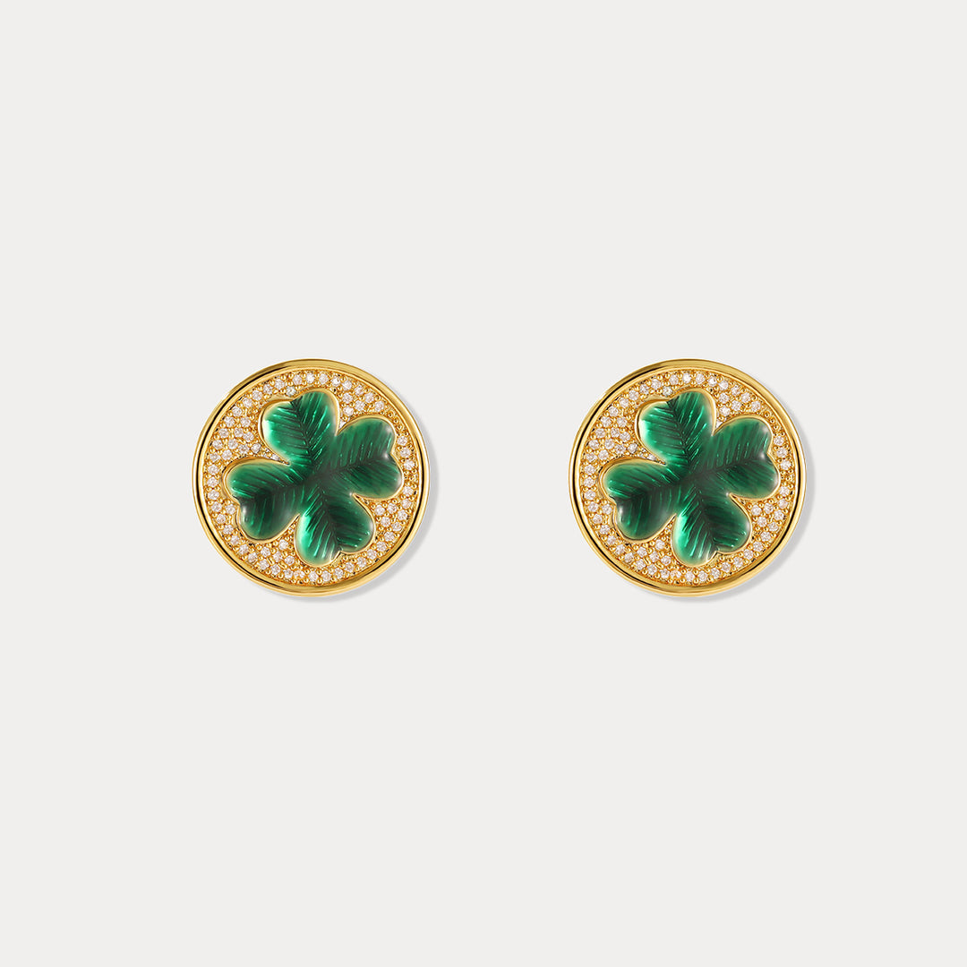 Four-Leaf Clover Coin Stud Earrings